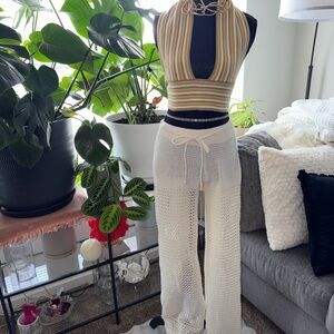 Fashion Nova Cream Crochet Flare Pants